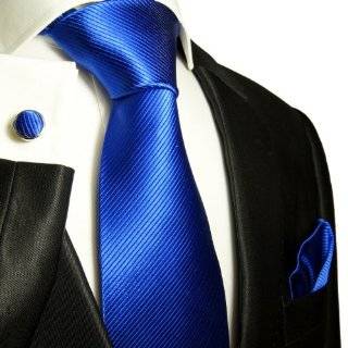 Paul Malone Extra Long Silk Necktie, Pocket Square and Cufflinks Royal 