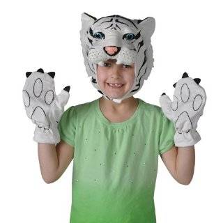 White Tiger Cap and Paw Costume Set One Size fits Most Plush Hood and 