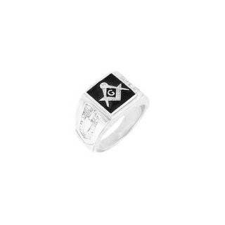   Mens Rhodium Plated Austrian Crystal Masonic Logo Ring SZ 8: Jewelry