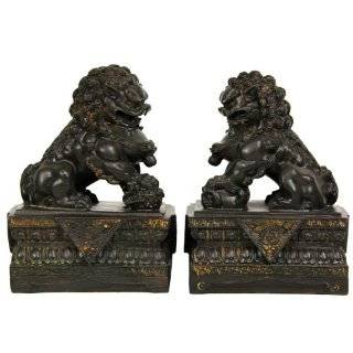 Foo Dog Statues in Dark Faux Antique Bronze Patina (Set of Two)