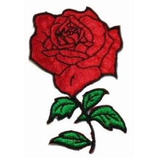 Black & Red Rose Embroidered iron on Patch: Clothing