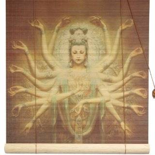  Kwan Yin with Lotus Bamboo Blinds   36 Wide
