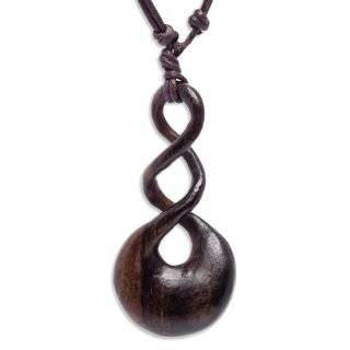 Large brown maori wood triple twist carved pendant necklace tribal by 