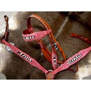   BREAST COLLAR WESTERN LEATHER HEADSTALL TACK PINK 