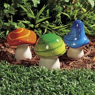 Swirl Color Mushroom Yard Art Decor Set 3 Terra Cotta