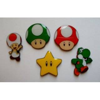 Super Mario Yoshi & Mushroom Metal Pin Badge Set