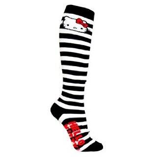 Hello Kitty Black And White Striped Knee High Socks