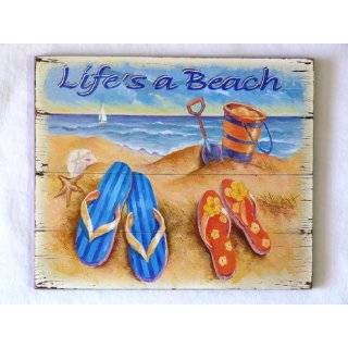Lifes a Beach Wood Sign w/ Flip Flops & Metal Accents:  