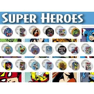  DC Comic Superheroes Stamp Button/Pin Set 1 1/2 Inch Size 