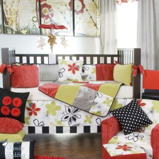 Glenna Jean Baby Girl Grey Black Red Floral Crib Nursery Best Bedding Quilt Set