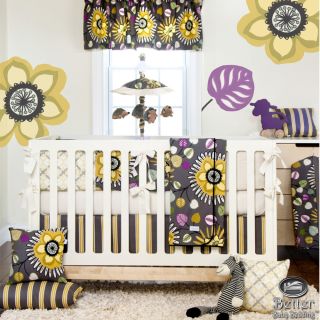 Glenna Jean Baby Girl Yellow Gray Tropical Flower Crib Nursery Quilt Bedding Set