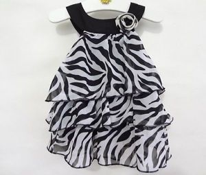 New Lassock Baby Kid Toddler Girl Chiffon Zebra Stripe Dress Outfit Clothes