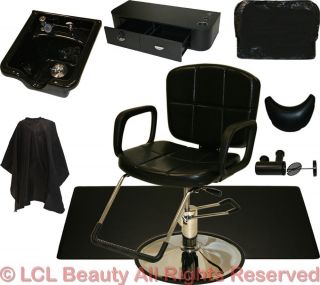 Hydraulic Reclining Barber Chair Mat Styling Station Bowl Beauty Salon Equipment