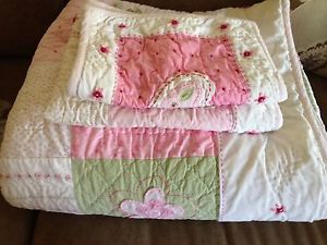 Pottery Barn Kids Natalie Girls Bedding Quilt Comforter Pink Green Twin