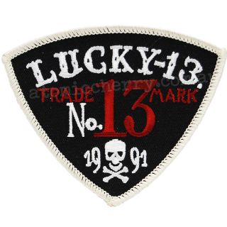 Lucky 13 Trade Mark Skull Iron on Patch Tattoo Rockabilly Punk Kustom Retro