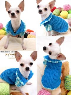 Handmade Hand Knit Crochet Dog Puppy Dress Apparel Clothes Clothing Sweater D856