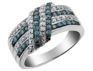 1 2 Carat CTW White and Blue Diamond Ring in Sterling Silver