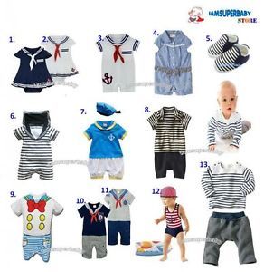 Baby Casual Boy Girl Clothes Dress Sailor Stripe Tshirt Swim Costume Shoes