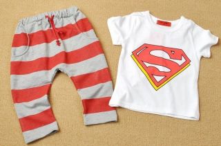 Toddlers Kids Superman Suits Fancy Superhero Costume T Shirt Pants Sets 2 3years