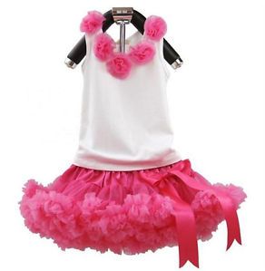 2pcs Baby Girl Top Pettiskirt Tutu Dress Outfit Costume Clothes 0 12y Hot Pink
