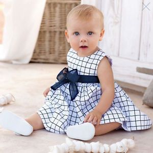 Baby Toddler Girl Kid Cotton Tops Plaids Bowknot Dress Outfit Clothes Skirt 0 3Y