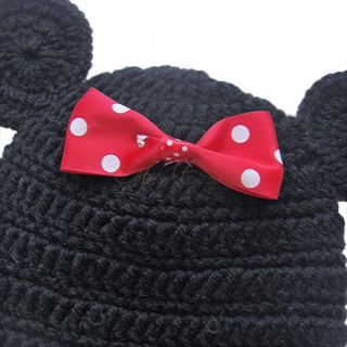 4pcs Newborn 12M Baby Girl Infant Minnie Mouse Costume Crochet Knit Outfit Props