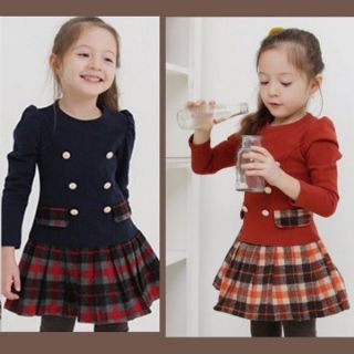 Korean School Kids Toddler Girls Lovely Plaid Long Sleeve Cotton Tutu Dress 2 8Y