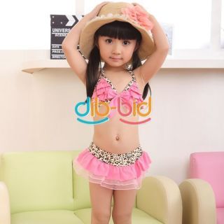 Cute Baby Toddler Girls Leopard Bowknot Bikini Swimsuit Swimwear Three Piece 01