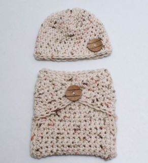 Newborn Tan Beige Baby Boys Girls Handmade Crochet Knit Diaper Cover Hat Cotton