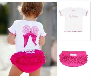 2pcs Baby Girl Infant Toddler Angel Top Ruffle Pants Shorts Set Clothes Outfit