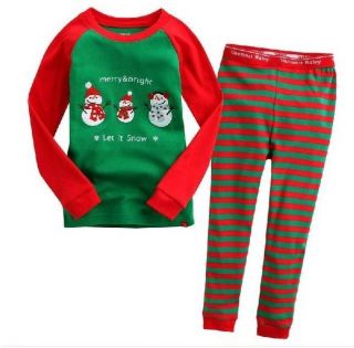 New Cute Baby Kids Suits Boys Girls Sleepwear Snow Man Christmas Pajama Set