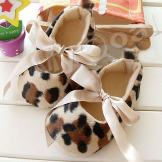 Infant Baby Toddler Girl Dot Damask Leopard Print Silk Ribbon Shoes Newborn Gift