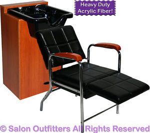 New Shampoo Bowl Honey Wood Cabinet Chair Leg Rest Barber Beauty Salon Equipment