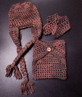 Newborn Reborn Baby Doll Handmade Crochet Knit Diaper Cover Hat Booties Set Fall
