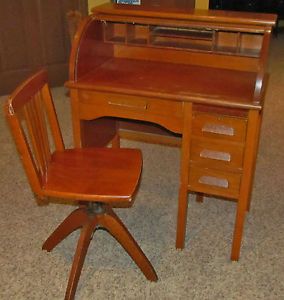 Antique Vintage Child S Rolltop Desk With Chair