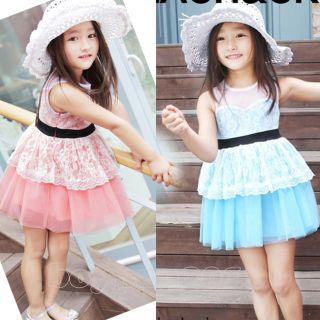 New Kids Toddlers Girls Party Pinks Blue Color Sleeveless Tutu Dress AGES2 7Y