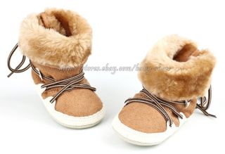 Baby Girls Boys Winter Boots Chestnut Faux Fur Shoes Size Newborn to 18 Months