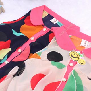 Black Ruffle Girls Toddlers Wave Point Print Shirt Kids Chiffon Blouses TYD7H 2