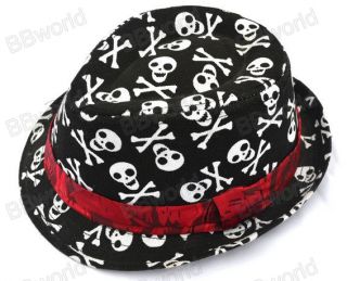 Kids Children Toddler Baby Boys Girls Fedora Skull Red Tan Black Checkered Hat