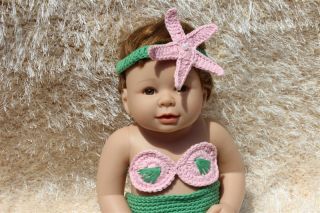 Cute Handmade Crochet Knit Mermaid Tail Headband Newborn Baby Photo Prop Pink