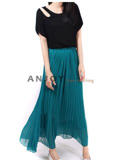 New Women Chiffon Pleated Long Skirt Elastic Waist Band 5 Colors Available