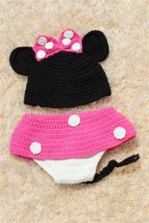 Cute Handmade Cotton Pink Mickey Mouse Baby Knit Hat Nappy Photo Prop 0 3month
