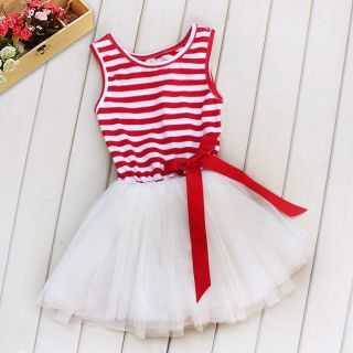 Baby Girls Princess Sundress Skirt Kids Stripe Tutu Puffy Dress Clothes 2 7Year