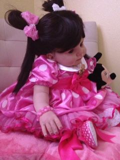 Reborn Baby Girl Toddler"Minnie Mouse" Gorgeous Designer EXTRAS Long Black Hair