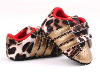 Baby Boy Girl Leopard Gold Crib Shoes Sneaker Size Newborn to 18 Months