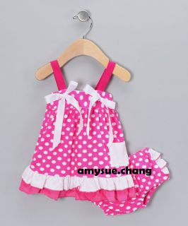 2pcs Baby Girl Infant Polka Dot Top Dress Shorts Bloomers Pants Outfit Clothes