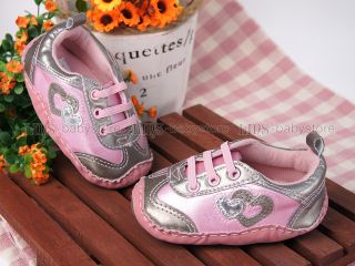 New Toddler Baby Girl Pink Silver Hard Sole Sneakers Walking Shoes 6 9 12 Months