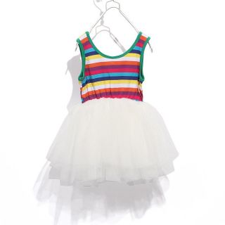 Baby Girl White Tutu Dress Party Petti Skirt Stripe Princess Ruffled Fluffy Bow
