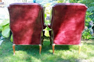 Pair of Vintage Leather Tufted Wing Chairs Burgundy