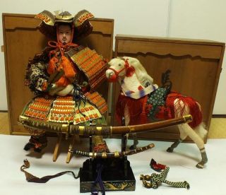 ★☆★japan Japanese Meiji Samurai General Warrior Gofun Ningyo Hina Doll ★☆★